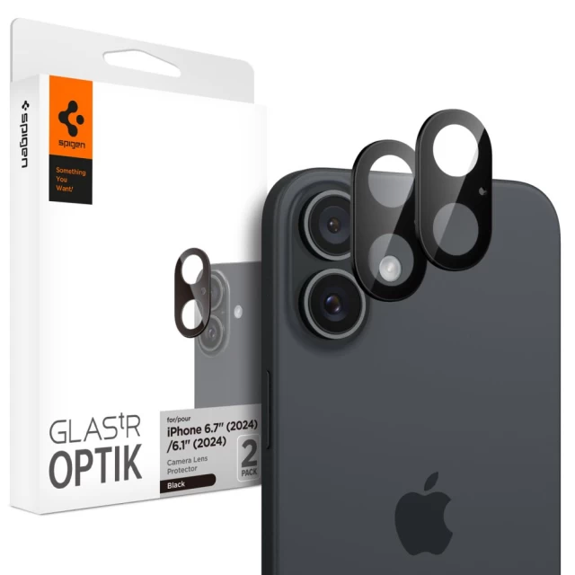 Захисне скло Spigen для камери iPhone 16 | 16 Plus Optik Glas. TR (2 pack) Black (AGL07922)