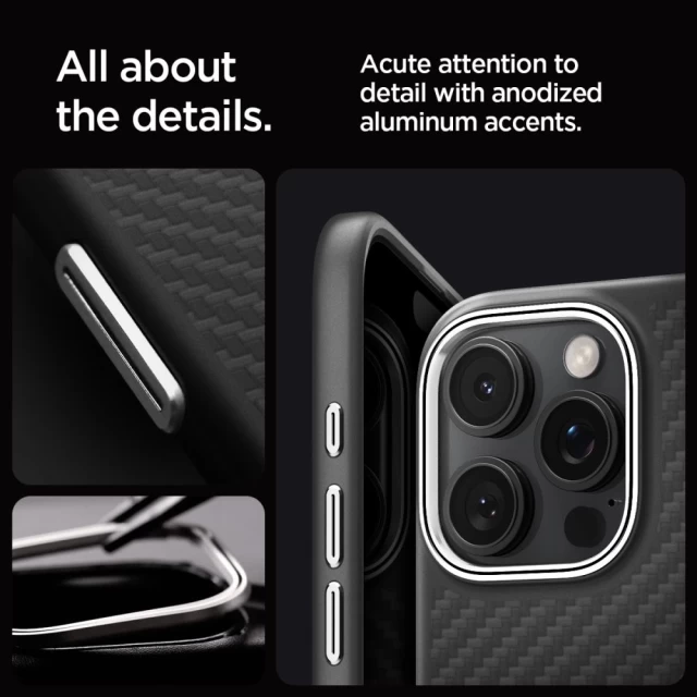 Чохол Spigen Enzo Aramid для iPhone 16 Pro Max Black Silver with MagSafe (ACS08017)