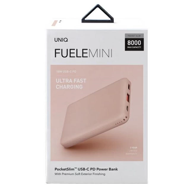 Портативное зарядное устройство Uniq Fuele 8000mAh 18W USB-A/USB-C/micro USB Pink (UNIQ-FUELEMINI-PINK)