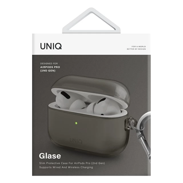 Чохол для навушників Uniq Glase для AirPods Pro 2 Glossy Smoke (UNIQ-AIRPODSPRO2-GLSSMK)