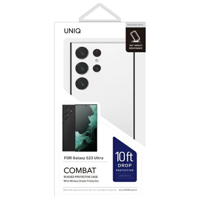 Чохол UNIQ Combat для Samsung Galaxy S23 Ultra (S918) Carbon Black (UNIQ-GS23UPHYB-COMBLK)