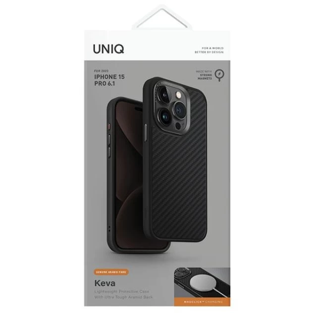 Чохол Uniq Keva для iPhone 15 Pro Carbon Black with MagSafe (Uniq-IP6.1P(2023)-KEVAMBLK)