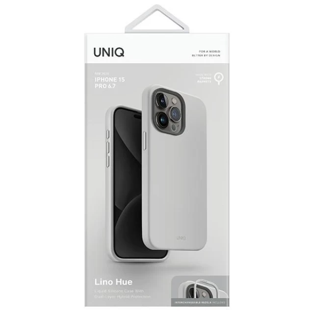 Чохол Uniq Lino Hue для iPhone 15 Pro Max Chalk Grey with MagSafe (Uniq-IP6.7P(2023)-LINOHMCGRY)