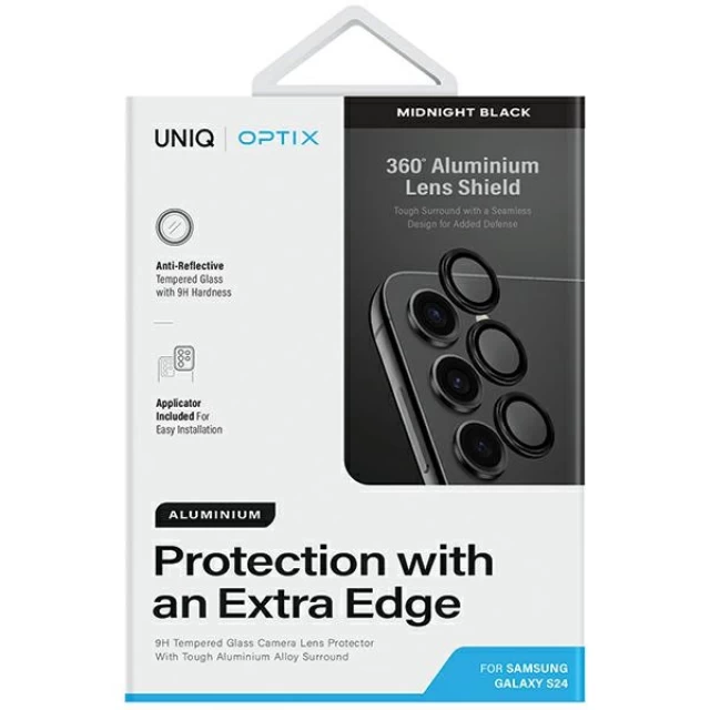 Защитное стекло UNIQ для камеры Samsung Galaxy S24 (S921) Optix Aluminium Lens Protector Midnight Black (UNIQ-GS24-ALENSBLK)
