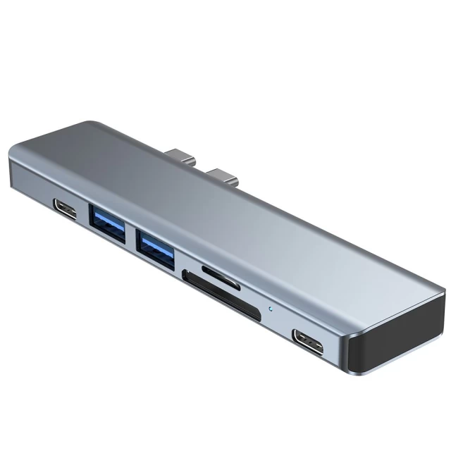 USB-хаб Tech-Protect V5 7-in-1 Grey USB-C - 2xUSB-A/2xUSB-C/HDMI/SD/TF Grey (9589046919305)