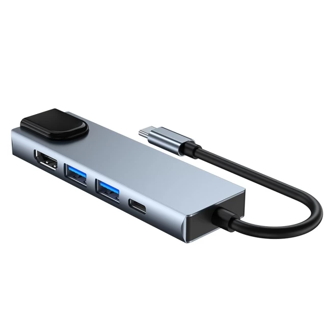 USB-хаб Tech-Protect V3 5-in-1 Grey USB-C - 2xUSB-A/HDMI/USB-C/Ethernet Grey (9589046919312)