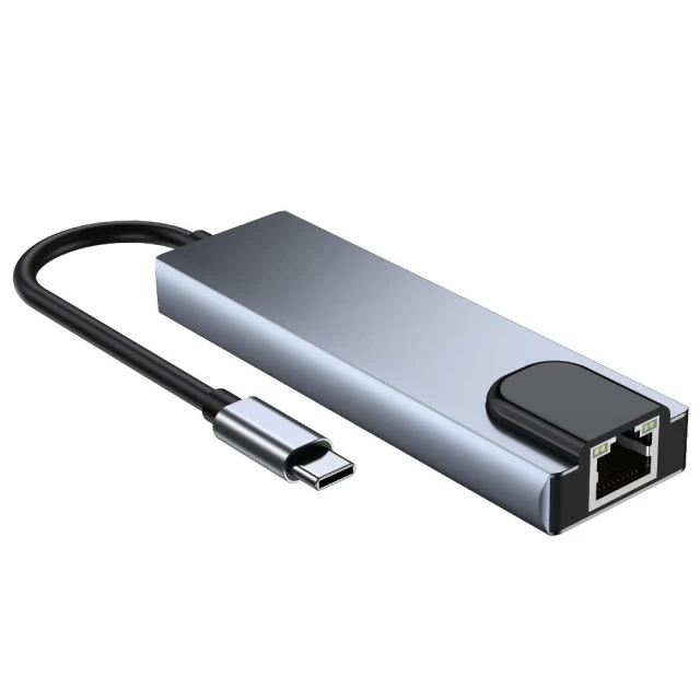 USB-хаб Tech-Protect V3 5-in-1 Grey USB-C - 2xUSB-A/HDMI/USB-C/Ethernet Grey (9589046919312)