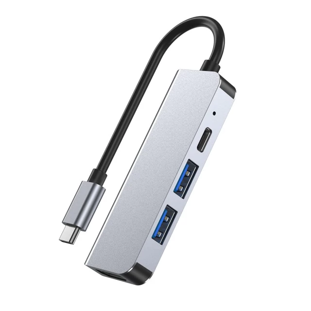 USB-хаб Tech-Protect V2 4-in-1 Grey USB-C - 2xUSB-A/HDMI/USB-C Grey (9589046919367)