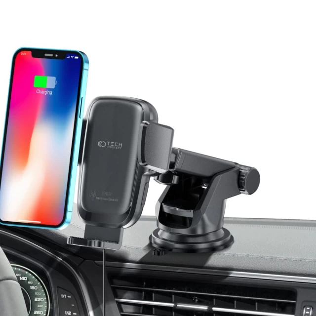 Автодержатель с функцией беспроводной зарядки Tech-Protect X05 Dashboard Car Mount Wireless Charger 15W Black (9589046926747)