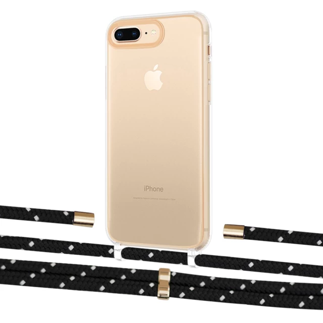 Чехол Upex Crossbody Protection Case для iPhone 8 Plus | 7 Plus Crystal with Aide Black Dots and Cap Gold (UP101405)