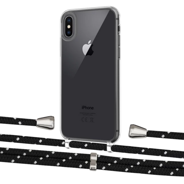 Чехол Upex Crossbody Protection Case для iPhone XS | X Crystal with Aide Black Dots and Casquette Silver (UP101580)