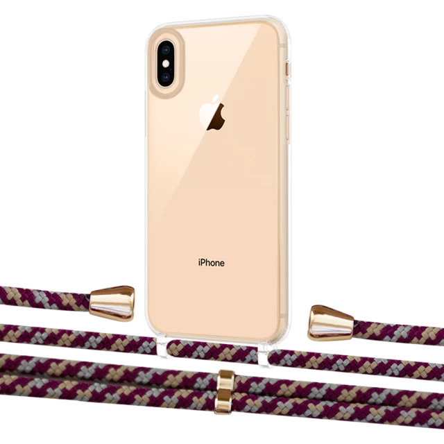 Чехол Upex Crossbody Protection Case для iPhone XS Max Crystal with Aide Burgundy Camouflage and Casquette Gold (UP102181)