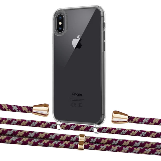 Чохол Upex Crossbody Protection Case для iPhone XS | X Crystal with Aide Burgundy Camouflage and Casquette Gold (UP101621)