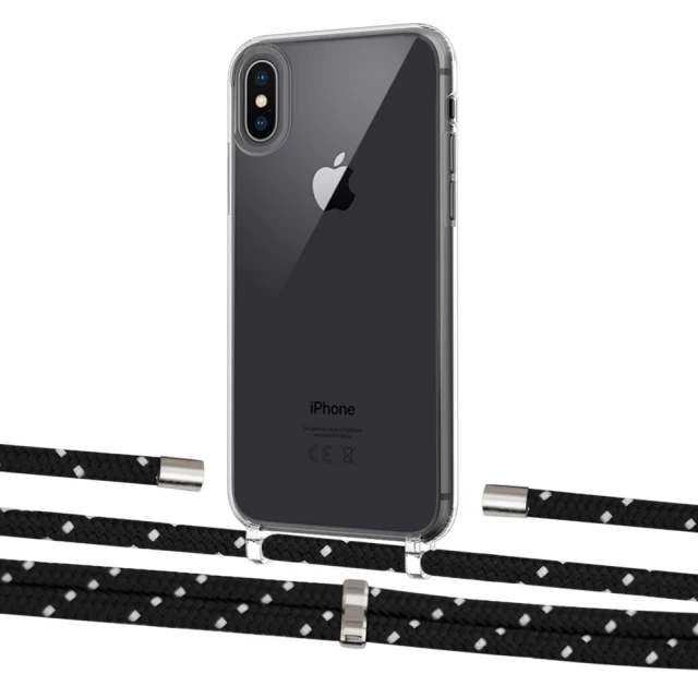 Чехол Upex Crossbody Protection Case для iPhone XS Max Crystal with Aide Black Dots and Cap Silver (UP102210)