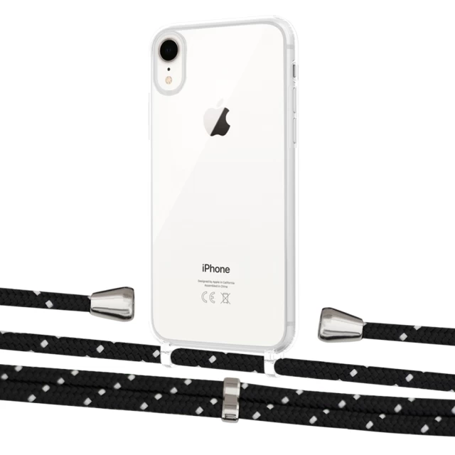 Чехол Upex Crossbody Protection Case для iPhone XR Crystal with Aide Black Dots and Casquette Silver (UP101860)