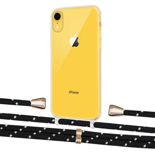 Чехол Upex Crossbody Protection Case для iPhone XR Crystal with Aide Black Dots and Casquette Gold (UP101895)