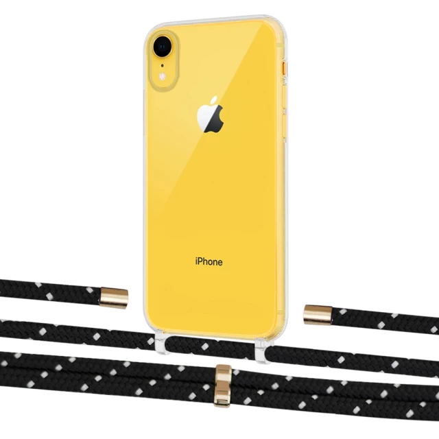Чехол Upex Crossbody Protection Case для iPhone XR Crystal with Aide Black Dots and Cap Gold (UP101965)