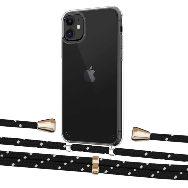 Чехол Upex Crossbody Protection Case для iPhone 11 Crystal with Aide Black Dots and Casquette Gold (UP102455)