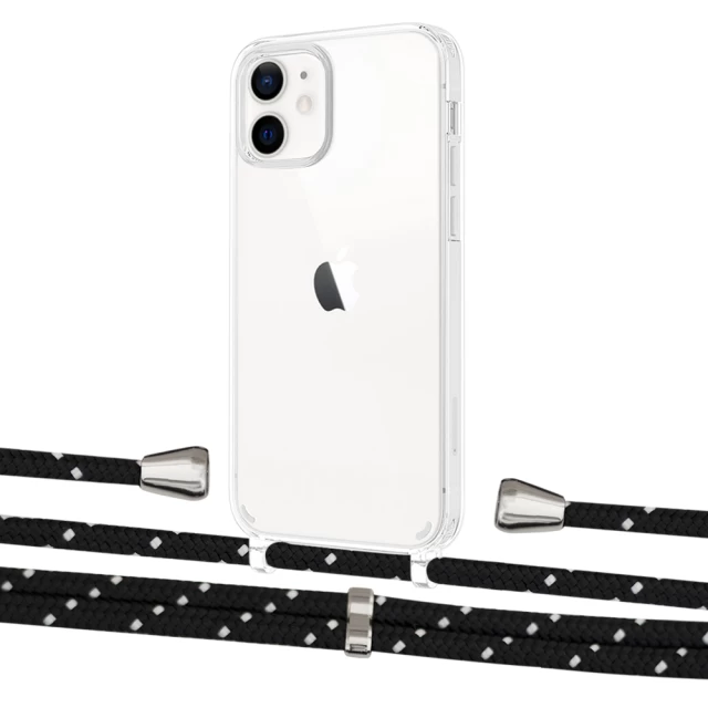 Чехол Upex Crossbody Protection Case для iPhone 12 | 12 Pro Crystal with Aide Black Dots and Casquette Silver (UP103260)