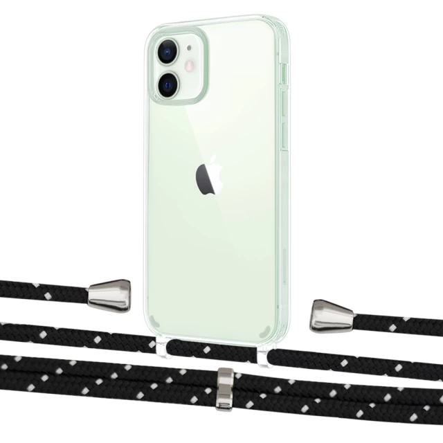 Чохол Upex Crossbody Protection Case для iPhone 12 | 12 Pro Crystal with Aide Black Dots and Casquette Silver (UP103260)