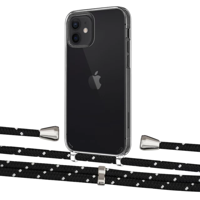 Чехол Upex Crossbody Protection Case для iPhone 12 | 12 Pro Crystal with Aide Black Dots and Casquette Silver (UP103260)