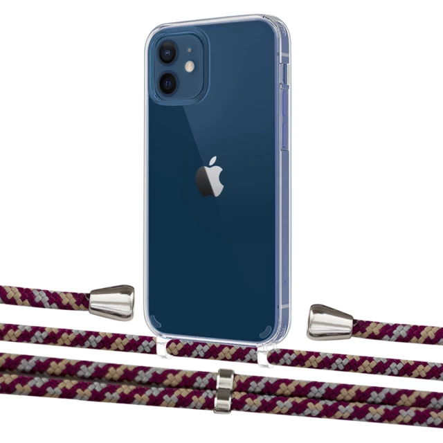 Чохол Upex Crossbody Protection Case для iPhone 12 | 12 Pro Crystal with Aide Burgundy Camouflage and Casquette Silver (UP103266)