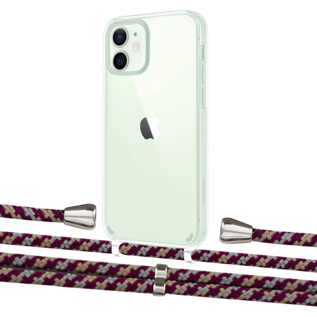 Чохол Upex Crossbody Protection Case для iPhone 12 mini Crystal with Aide Burgundy Camouflage and Casquette Silver (UP103546)