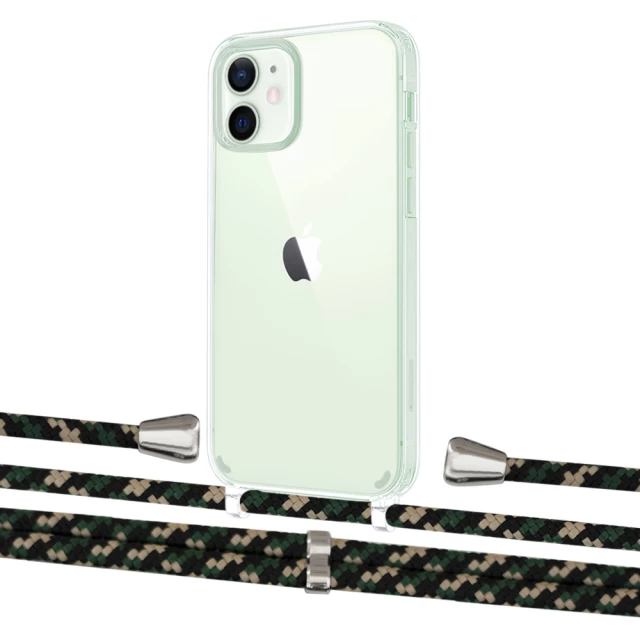 Чехол Upex Crossbody Protection Case для iPhone 12 | 12 Pro Crystal with Aide Juniper Camouflage and Casquette Silver (UP103267)