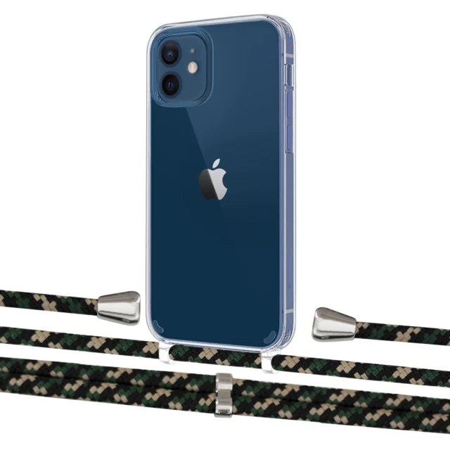 Чехол Upex Crossbody Protection Case для iPhone 12 | 12 Pro Crystal with Aide Juniper Camouflage and Casquette Silver (UP103267)