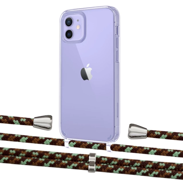 Чехол Upex Crossbody Protection Case для iPhone 12 | 12 Pro Crystal with Aide Cinnamon Camouflage and Casquette Silver (UP103268)