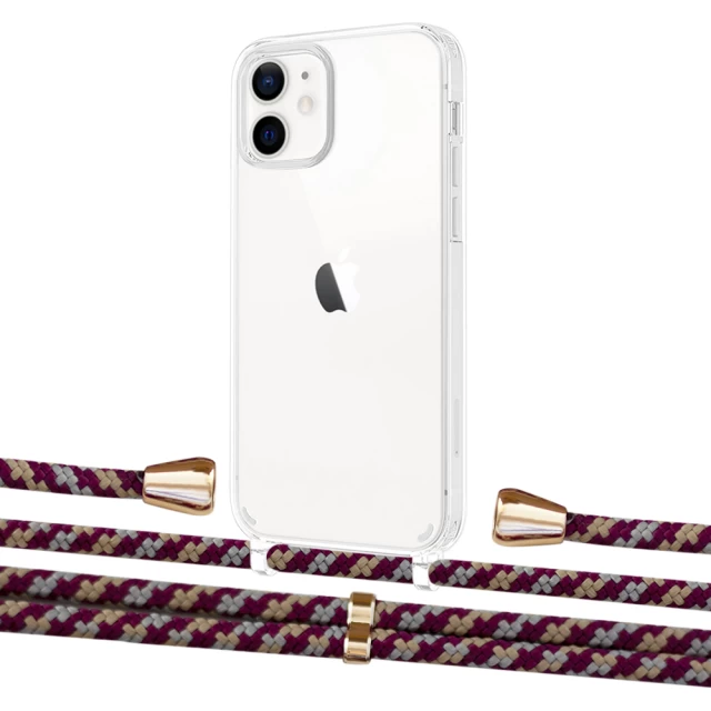 Чохол Upex Crossbody Protection Case для iPhone 12 mini Crystal with Aide Burgundy Camouflage and Casquette Gold (UP103581)