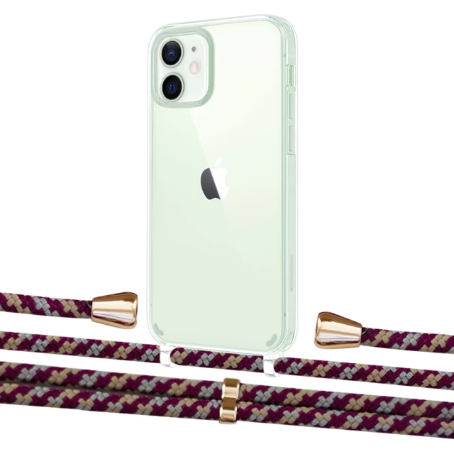 Чохол Upex Crossbody Protection Case для iPhone 12 | 12 Pro Crystal with Aide Burgundy Camouflage and Casquette Gold (UP103301)