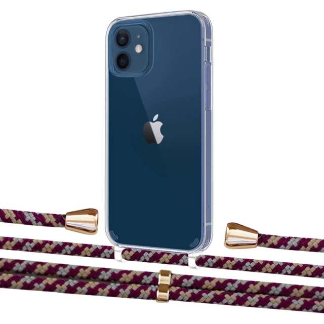 Чехол Upex Crossbody Protection Case для iPhone 12 | 12 Pro Crystal with Aide Burgundy Camouflage and Casquette Gold (UP103301)