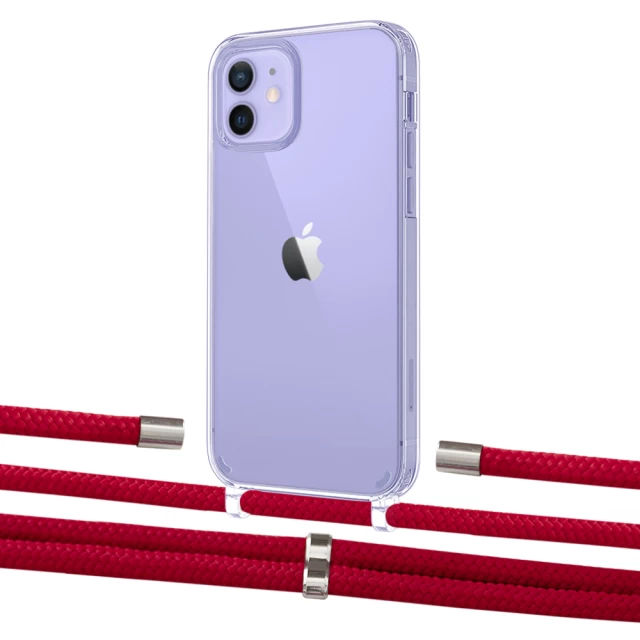 Чехол Upex Crossbody Protection Case для iPhone 12 | 12 Pro Crystal with Aide Red and Cap Silver (UP103312)