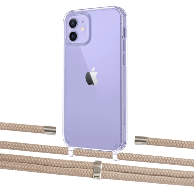 Чохол Upex Crossbody Protection Case для iPhone 12 | 12 Pro Crystal with Aide Peony Pink and Cap Silver (UP103326)