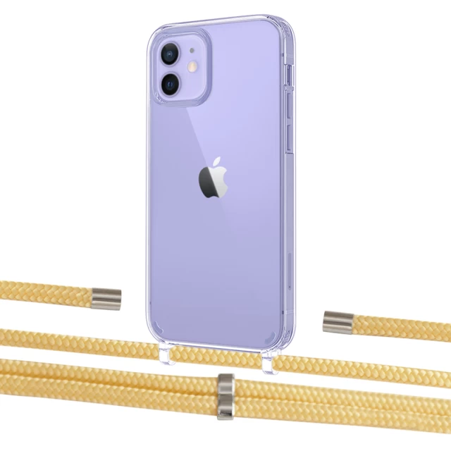 Чехол Upex Crossbody Protection Case для iPhone 12 | 12 Pro Crystal with Aide Banana and Cap Silver (UP103328)