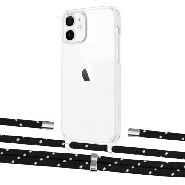 Чохол Upex Crossbody Protection Case для iPhone 12 | 12 Pro Crystal with Aide Black Dots and Cap Silver (UP103330)