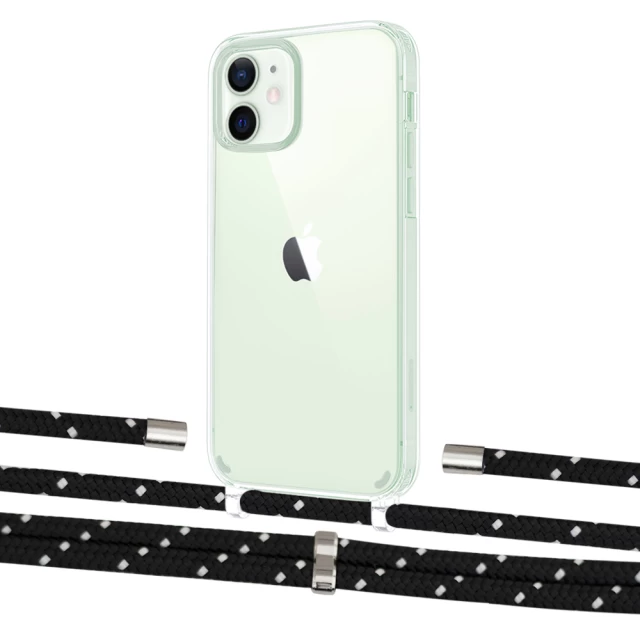 Чехол Upex Crossbody Protection Case для iPhone 12 | 12 Pro Crystal with Aide Black Dots and Cap Silver (UP103330)