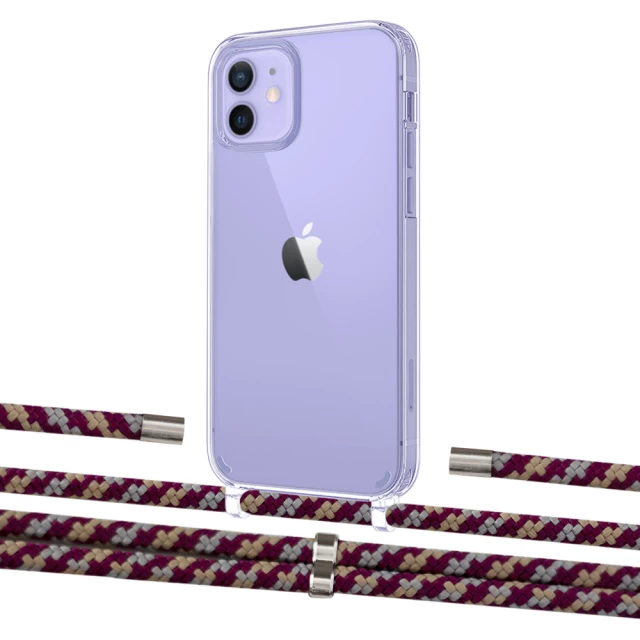 Чехол Upex Crossbody Protection Case для iPhone 12 | 12 Pro Crystal with Aide Burgundy Camouflage and Cap Silver (UP103336)