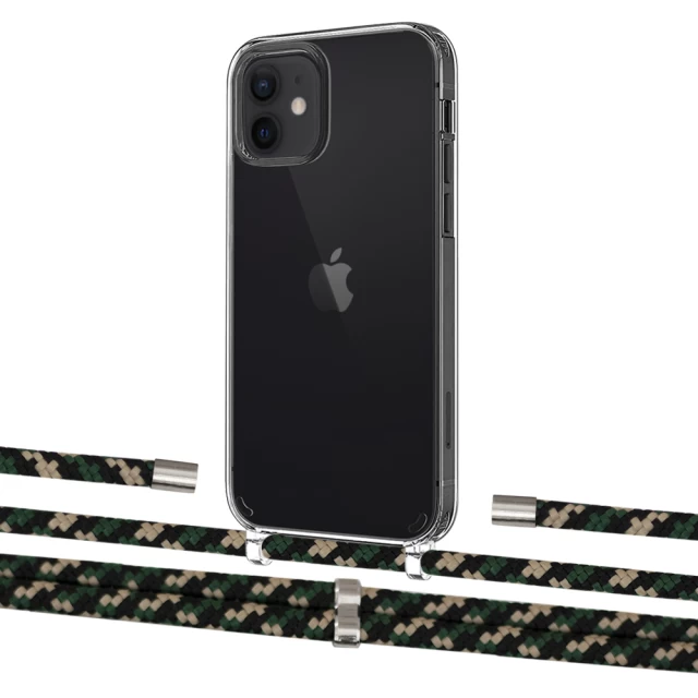 Чехол Upex Crossbody Protection Case для iPhone 12 | 12 Pro Crystal with Aide Juniper Camouflage and Cap Silver (UP103337)