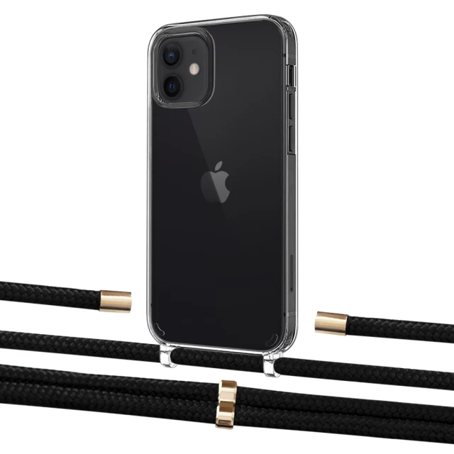 Чехол Upex Crossbody Protection Case для iPhone 12 mini Crystal with Aide Black and Cap Gold (UP103626)