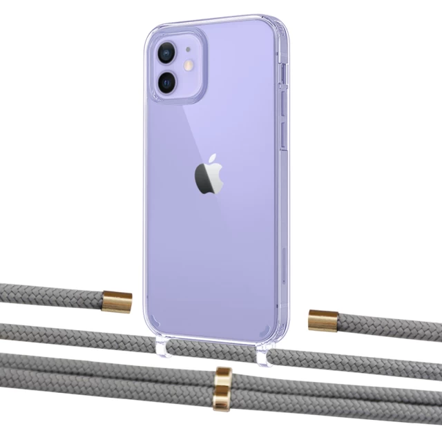 Чехол Upex Crossbody Protection Case для iPhone 12 | 12 Pro Crystal with Aide Gray and Cap Gold (UP103357)
