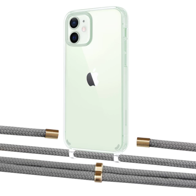 Чехол Upex Crossbody Protection Case для iPhone 12 | 12 Pro Crystal with Aide Gray and Cap Gold (UP103357)