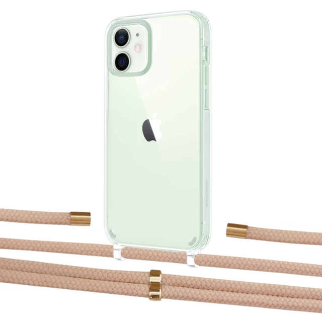 Чехол Upex Crossbody Protection Case для iPhone 12 | 12 Pro Crystal with Aide Creole Pink and Cap Gold (UP103362)