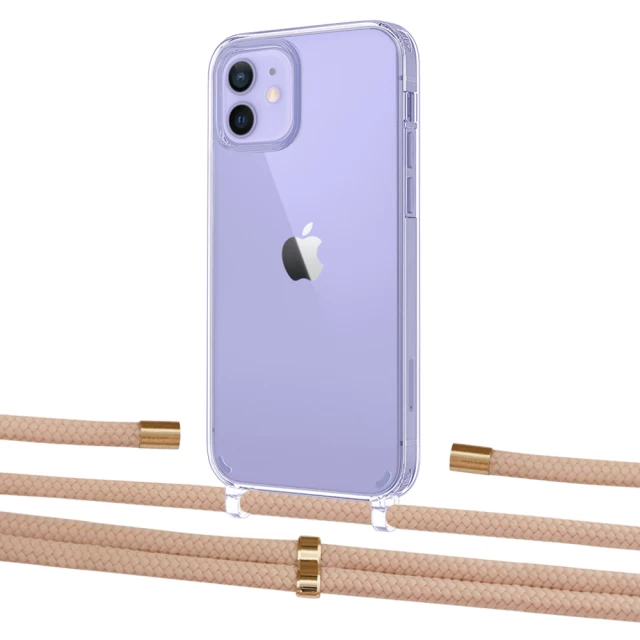 Чохол Upex Crossbody Protection Case для iPhone 12 | 12 Pro Crystal with Aide Creole Pink and Cap Gold (UP103362)