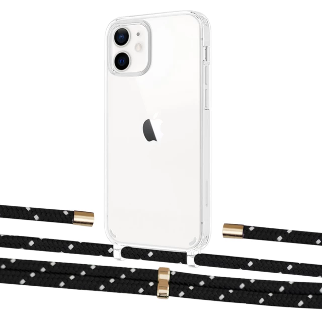 Чехол Upex Crossbody Protection Case для iPhone 12 | 12 Pro Crystal with Aide Black Dots and Cap Gold (UP103365)