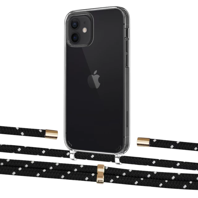 Чохол Upex Crossbody Protection Case для iPhone 12 | 12 Pro Crystal with Aide Black Dots and Cap Gold (UP103365)