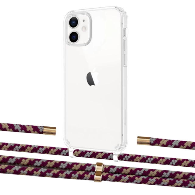 Чехол Upex Crossbody Protection Case для iPhone 12 | 12 Pro Crystal with Aide Burgundy Camouflage and Cap Gold (UP103371)