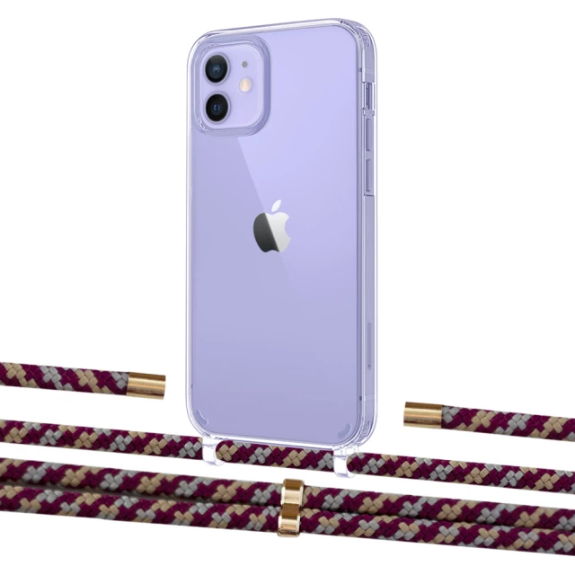 Чехол Upex Crossbody Protection Case для iPhone 12 | 12 Pro Crystal with Aide Burgundy Camouflage and Cap Gold (UP103371)
