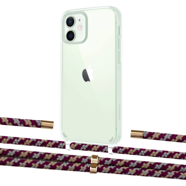 Чехол Upex Crossbody Protection Case для iPhone 12 mini Crystal with Aide Burgundy Camouflage and Cap Gold (UP103651)